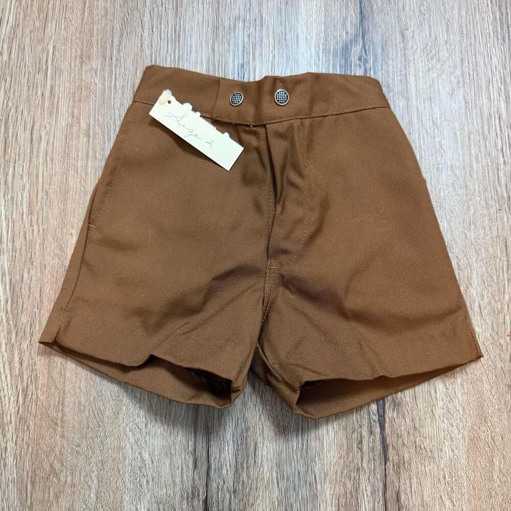 buster brown vintage 80s size 2 brown zip up button shorts nwot